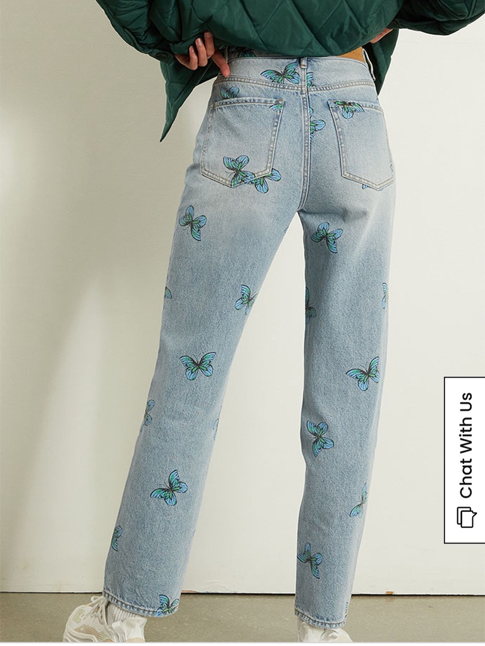 NWT Pacsun Eco Butterfly Print Dad Jeans Medium Indigo Size 25 - Picture 2 of 10